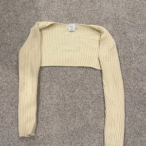 Princess Polly Cream Ribbed Long Sleeve Crop Top